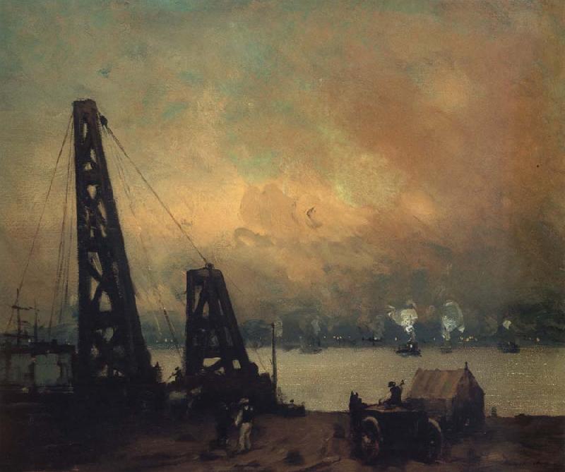 Robert Henri Derricks on the North River France oil painting art